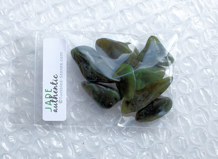 jade tumbled stones in bag