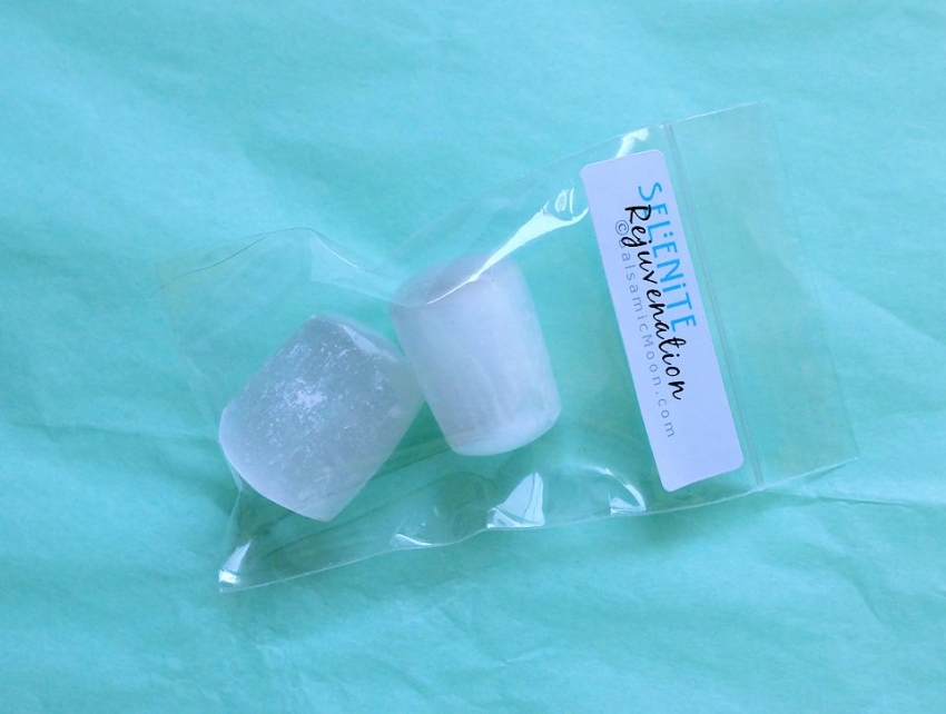 selenite tumbled stones in bag